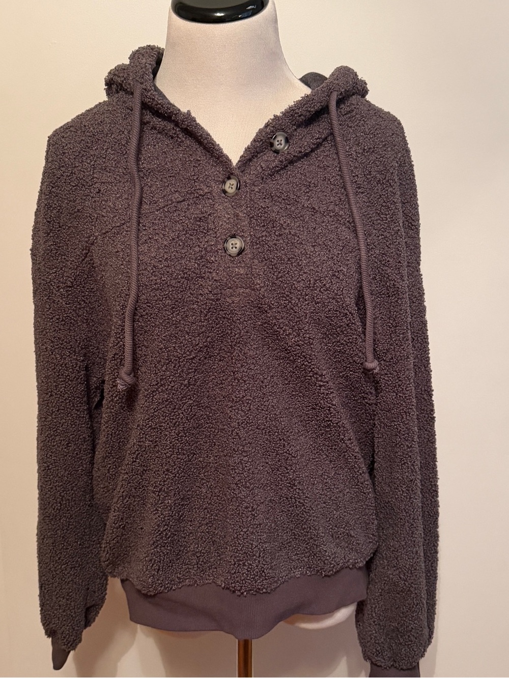 Current Air Plush Sherpa Henley Hoodie - Charcoal